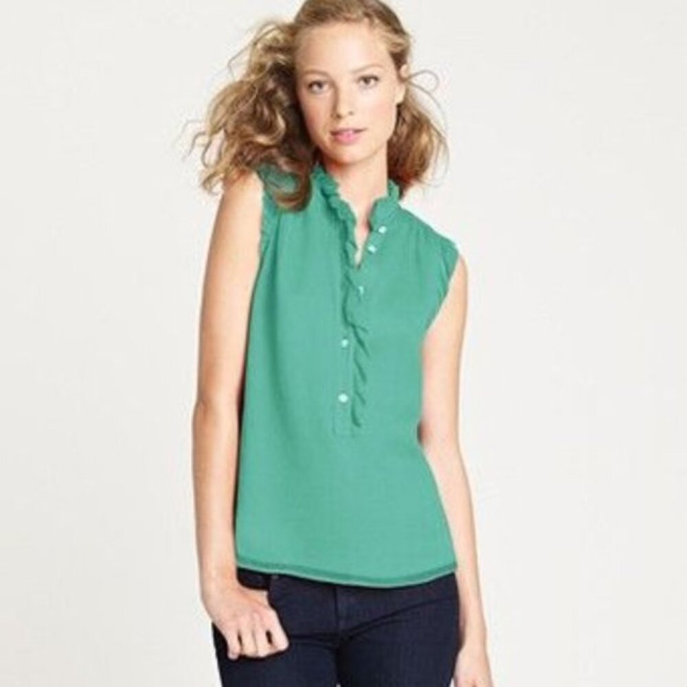 J.Crew Kelly Green Natasha Ruffle Silk Blouse
